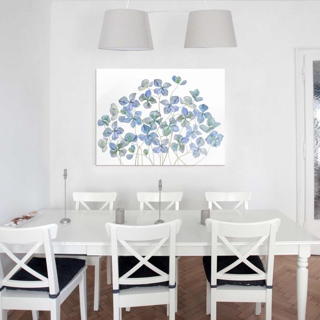 Obrazy na szkle poziomy Błękitne kwiaty hortensji