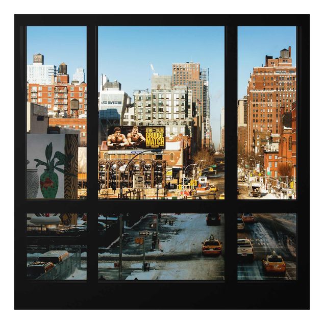 Obrazy na szkle kwadrat Widok z okna na ulicę w Nowym Jorku