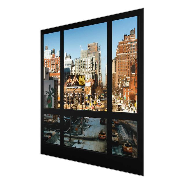 Obrazy na szkle artyści Widok z okna na ulicę w Nowym Jorku