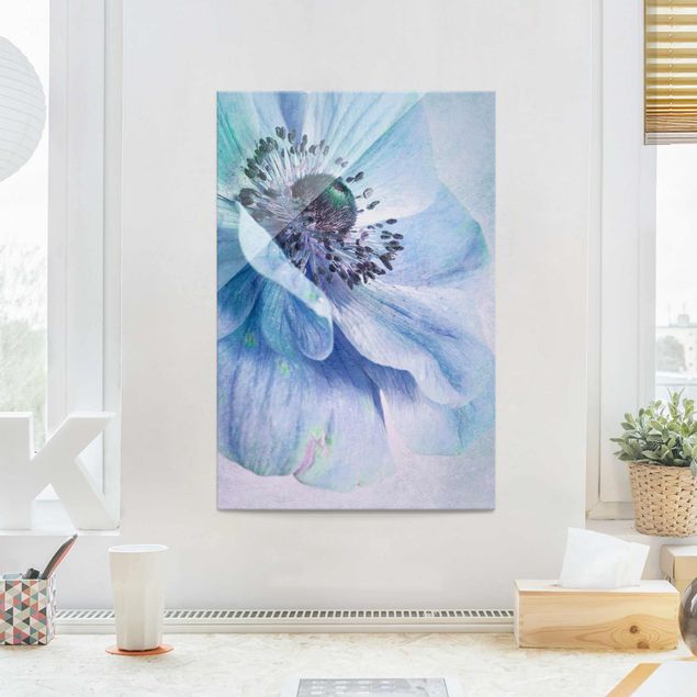 Obrazy na szkle portret Kwiat w kolorze turkusowym
