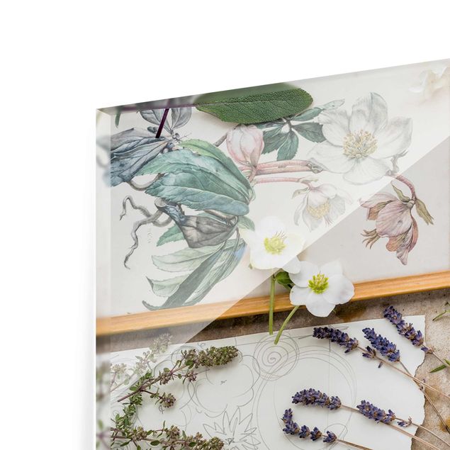 Magnettafel Glas Kwiaty i zioła ogrodowe Vintage