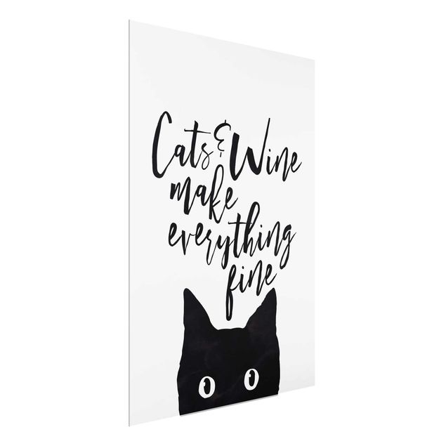 Obrazy na szkle powiedzenia Koty i wino sprawiają, że wszystko jest w porządku