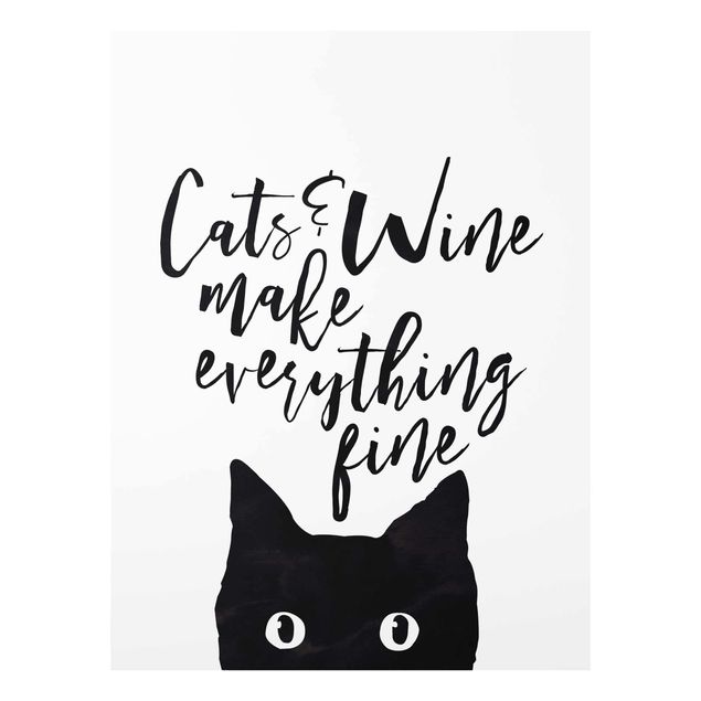 Obrazy na szkle zwierzęta Koty i wino sprawiają, że wszystko jest w porządku