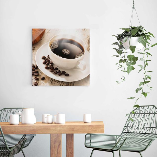 Obrazy na szkle kwadrat Filiżanka kawy z ziarnami kawy