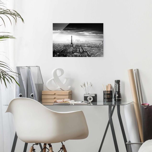 Obrazy na szkle Paryż Wieża Eiffla z góry, czarno-biała