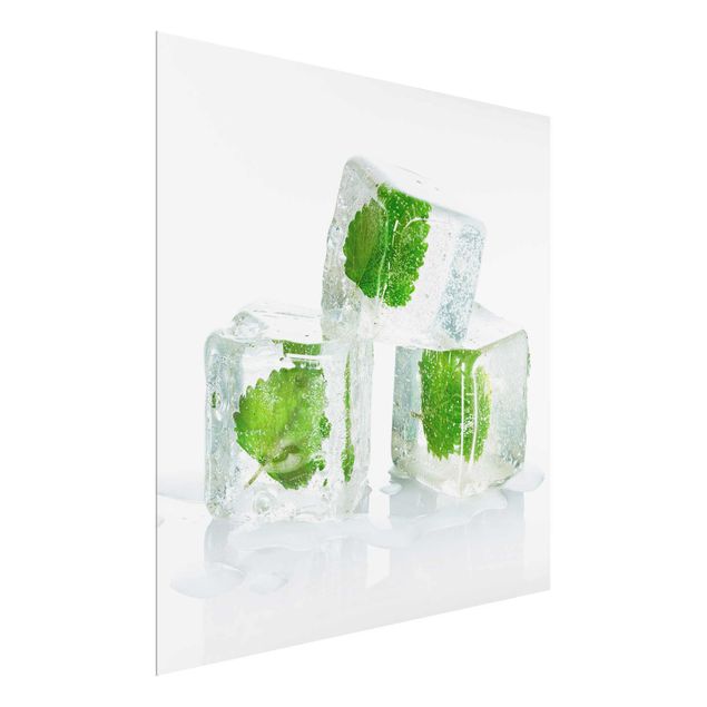Obrazy Trzy kostki lodu z melisą cytrynową