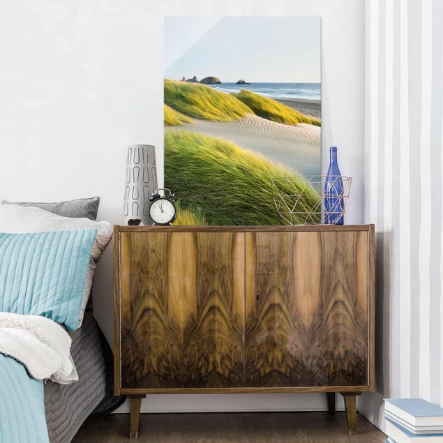 Obrazy na szkle portret Wydmy i trawy nad morzem