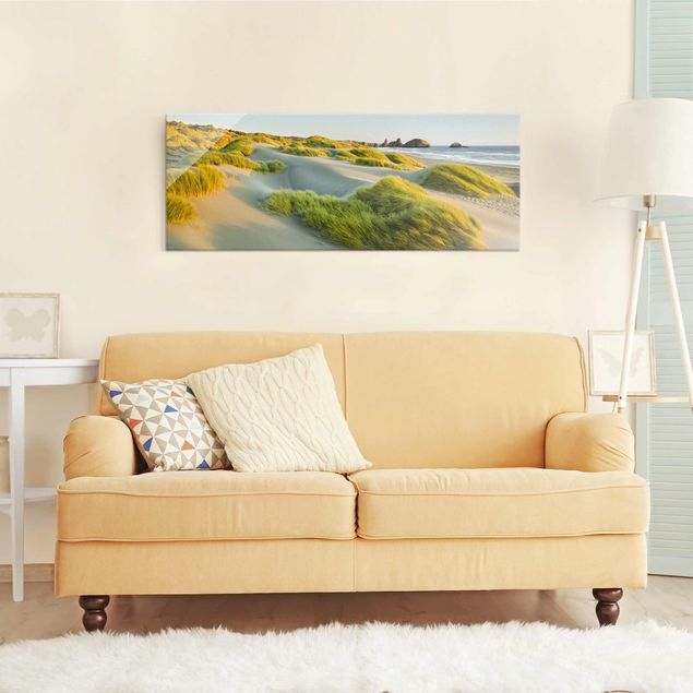 Obrazy na szkle panorama Wydmy i trawy nad morzem