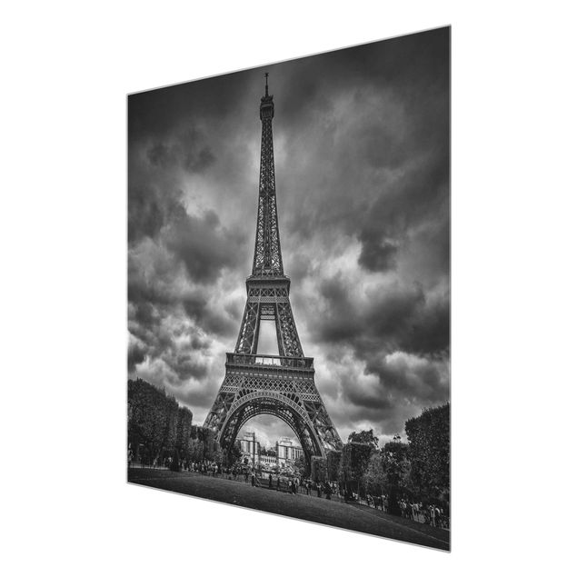 Obrazy nowoczesne Wieża Eiffla na tle chmur, czarno-biała