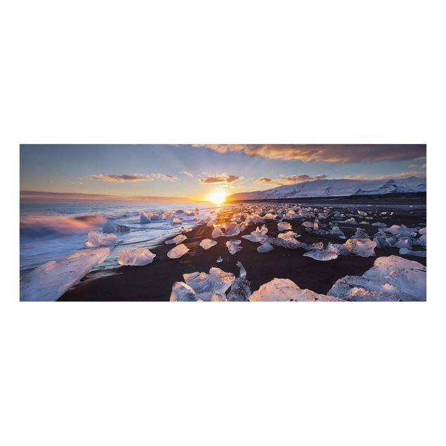 Obrazy na szkle plaża Lodowe kawałki na plaży Islandia