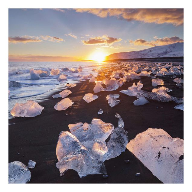 Obrazy na szkle plaża Lodowe kawałki na plaży Islandia