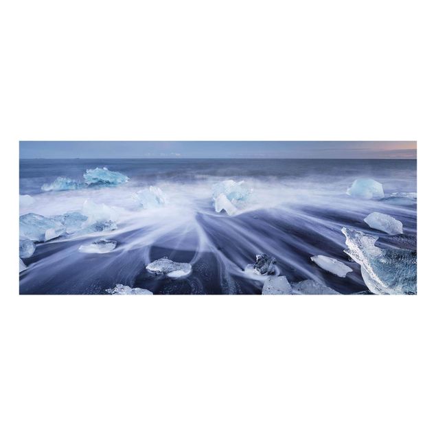 Nowoczesne obrazy do salonu Drobiny lodu na plaży we wschodniej Islandii