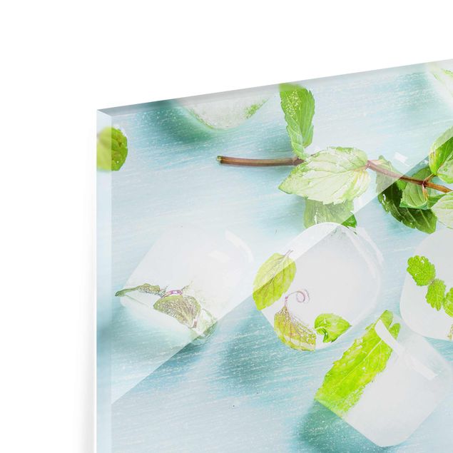 Obraz na szkle - Kostki lodu z listkami mięty
