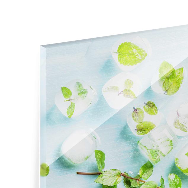 Obraz na szkle - Kostki lodu z listkami mięty