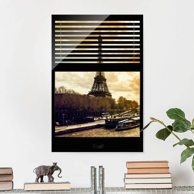 Obrazy na szkle artyści Zasłony widokowe na okna - Paryż Wieża Eiffla Zachód słońca