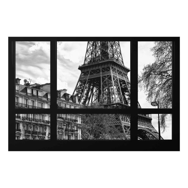 Obrazy na szkle poziomy Widok z okna na Paryż - blisko wieży Eiffla czarny biały