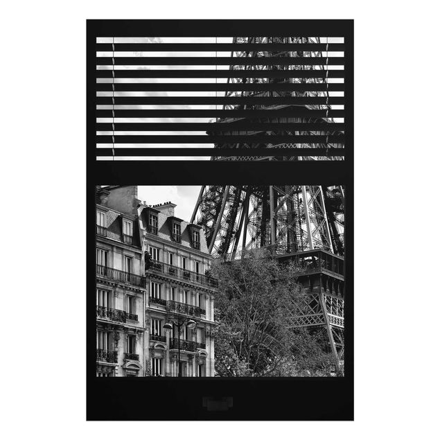 Obrazy paryża Widok z okna na Paryż - blisko wieży Eiffla czarny biały