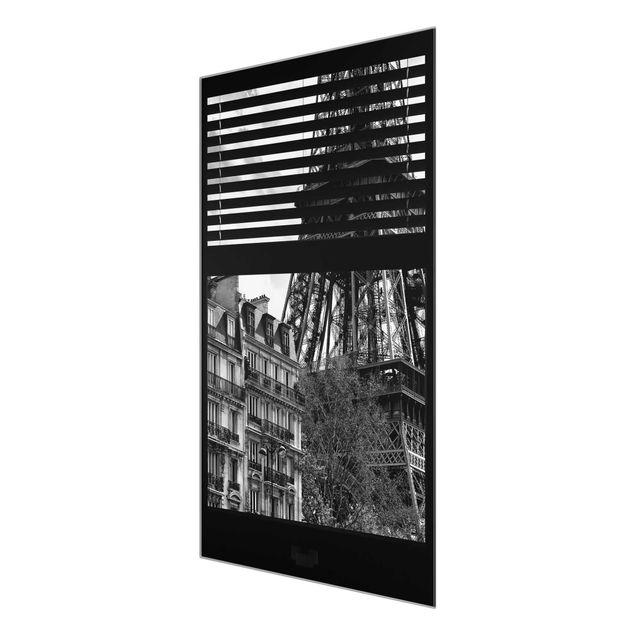 Obrazy na szkle artyści Widok z okna na Paryż - blisko wieży Eiffla czarny biały