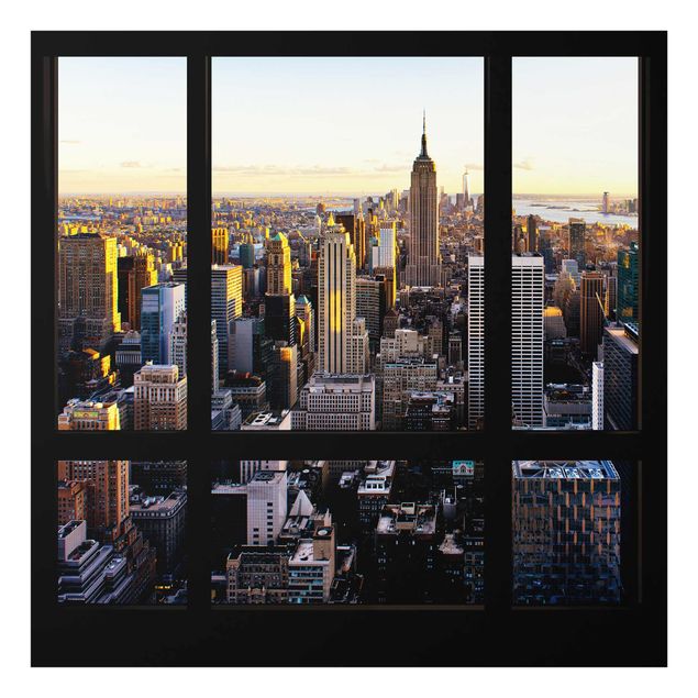 Obrazy na szkle kwadrat Wieczorny widok z okna na Nowy Jork