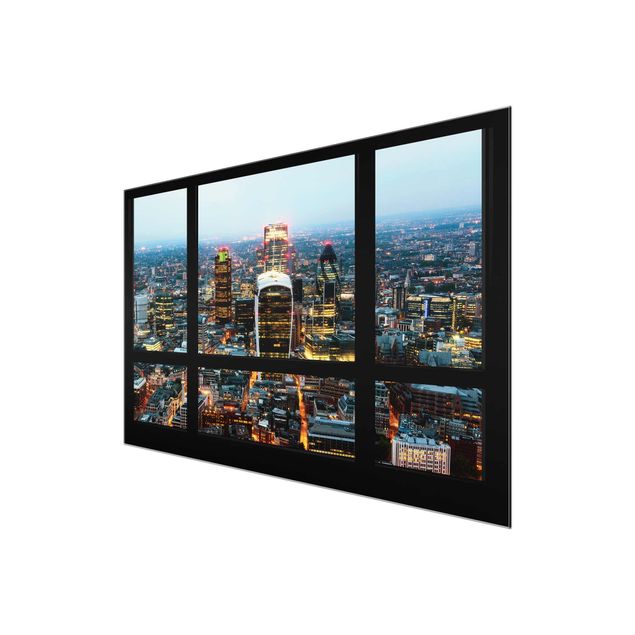 Obrazy na szkle artyści Widok z okna na podświetloną panoramę Londynu