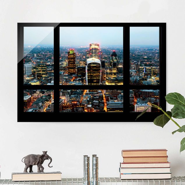Obrazy na szkle architektura i horyzont Widok z okna na podświetloną panoramę Londynu