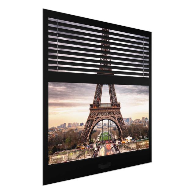 Obrazy na szkle kwadrat Zasłony widokowe na okno - Wieża Eiffla Paryż