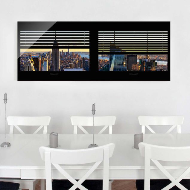 Obrazy na szkle architektura i horyzont Żaluzje widokowe na okna - Manhattan Evening Mood