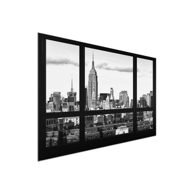 Obrazy Nowy Jork Widok z okna na panoramę Nowego Jorku czarny biały