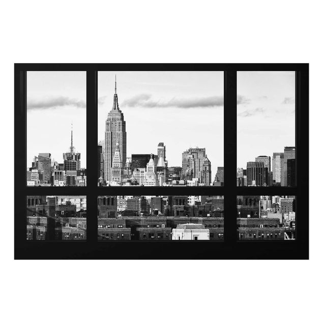 Obrazy na szkle poziomy Widok z okna na panoramę Nowego Jorku czarny biały