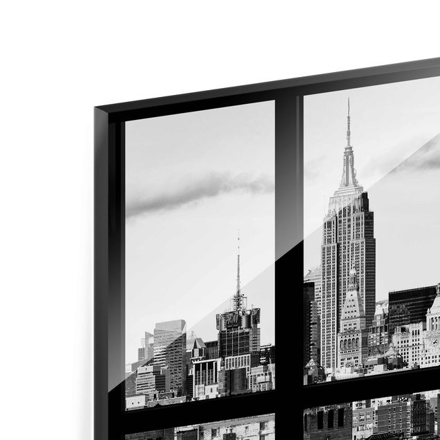 Obrazy nowoczesne Widok z okna na panoramę Nowego Jorku czarny biały