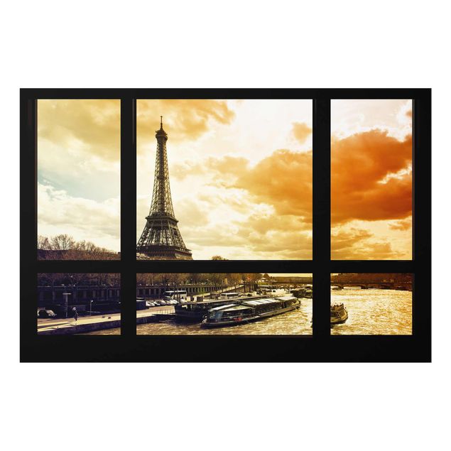 Obrazy na szkle poziomy Widok z okna - Paryż Wieża Eiffla Zachód słońca