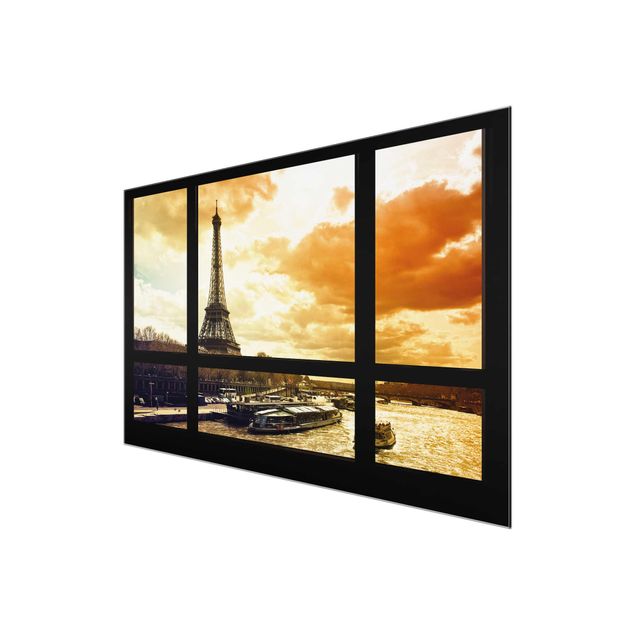 Obrazy na szkle artyści Widok z okna - Paryż Wieża Eiffla Zachód słońca
