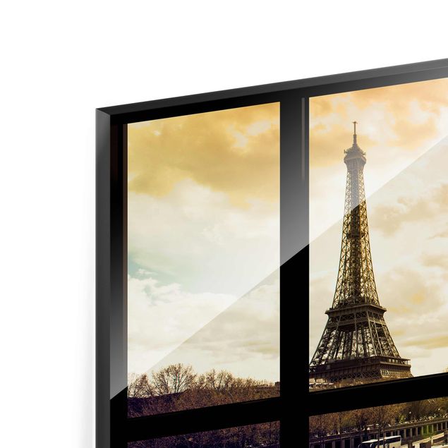 Obrazy do salonu nowoczesne Widok z okna - Paryż Wieża Eiffla Zachód słońca