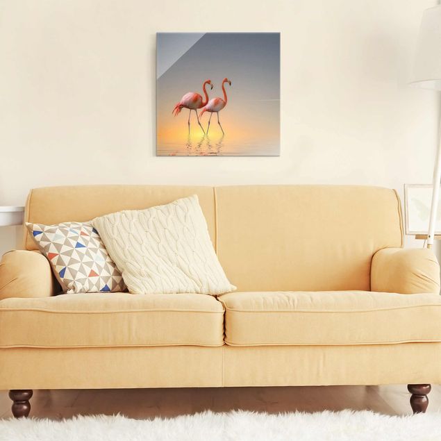 Obrazy na szkle kwadrat Miłość flaminga