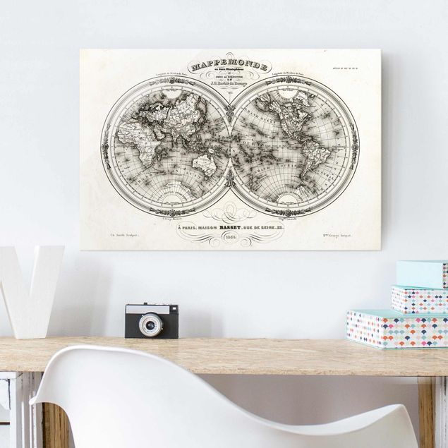 Obrazy na szkle architektura i horyzont Mapa świata - francuska mapa półkul z 1848 r.
