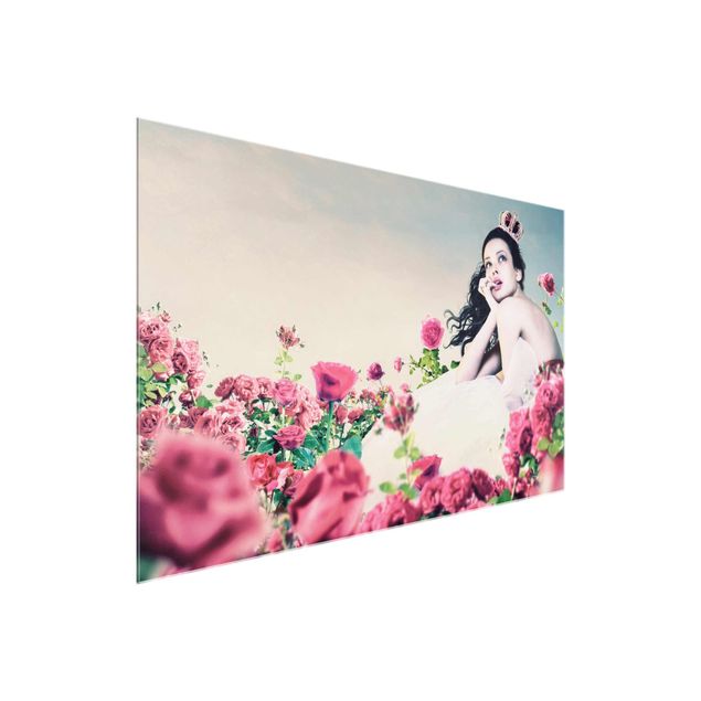 Obrazy na szkle poziomy Kobieta na polu róż