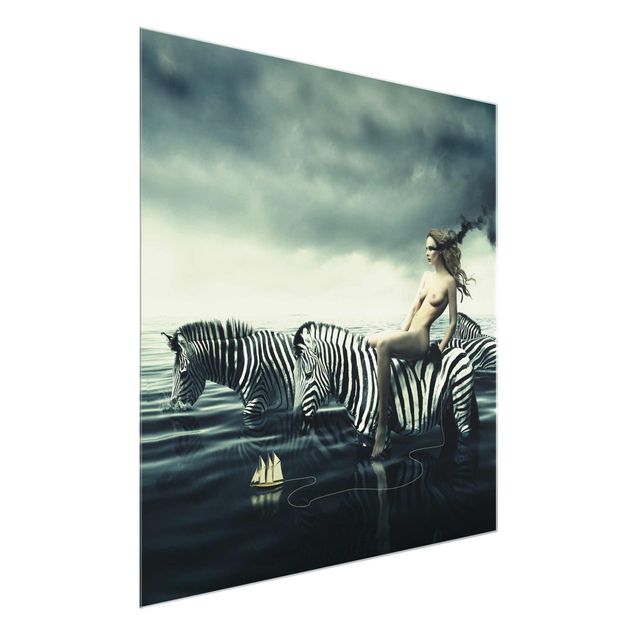 Obrazy zebra Kobieta naga z zebrami