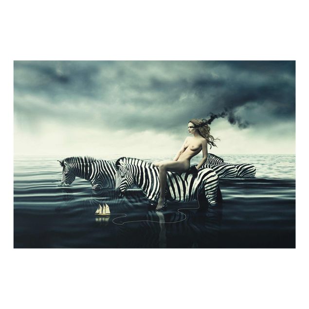 Obrazy na szkle zwierzęta Kobieta naga z zebrami