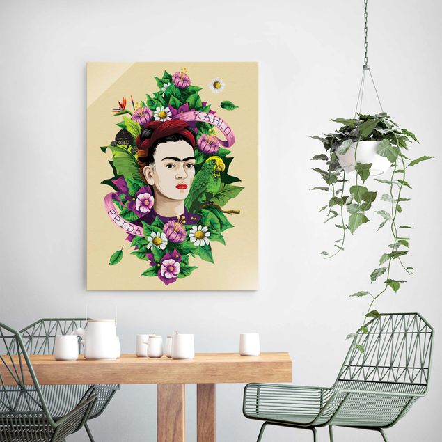 Obrazy na szkle artyści Frida Kahlo - Frida, małpa i papuga