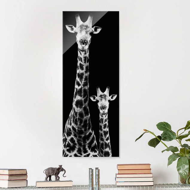 Obrazy na szkle portret Żyrafa Duet czarno-biały
