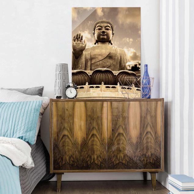 Obrazy na szkle duchowość Wielki Budda Sepia