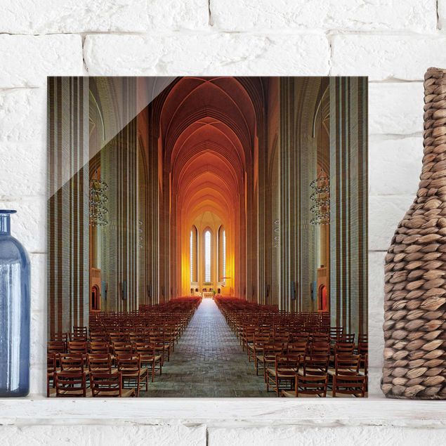 Obrazy na szkle architektura i horyzont Kościół Grundtvig w Kopenhadze