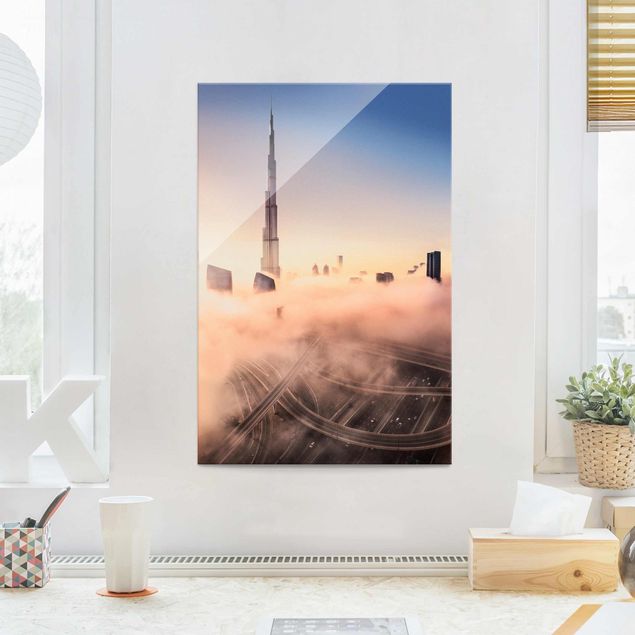 Obrazy na szkle architektura i horyzont Niebiańska panorama Dubaju