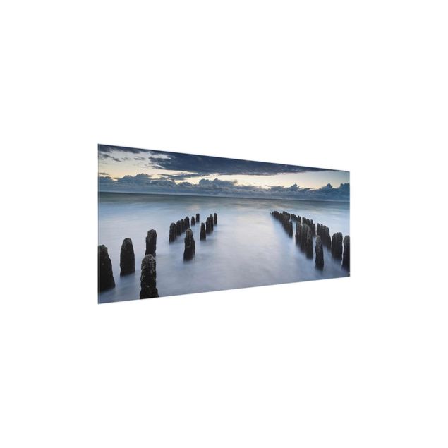 Obrazy na szkle plaża Drewniane groty na Morzu Północnym na wyspie Sylt