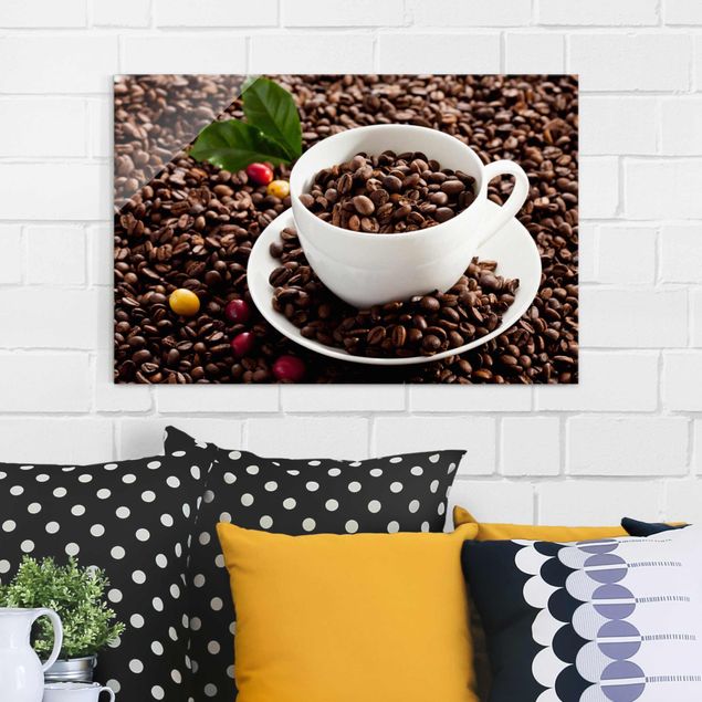 Obrazy nowoczesne Filiżanka do kawy z palonymi ziarnami kawy