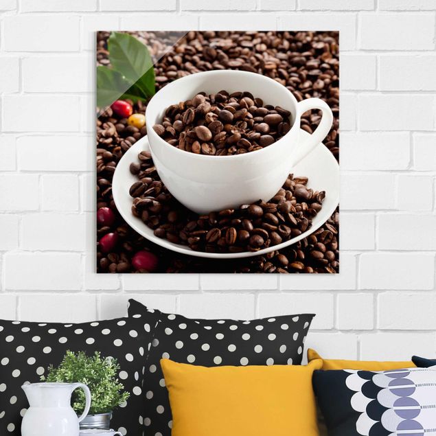 Obrazy nowoczesne Filiżanka do kawy z palonymi ziarnami kawy