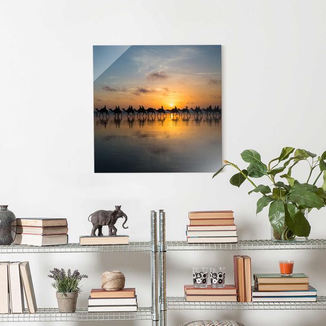 Obrazy na szkle kwadrat Kamizelki w promieniach zachodzącego słońca