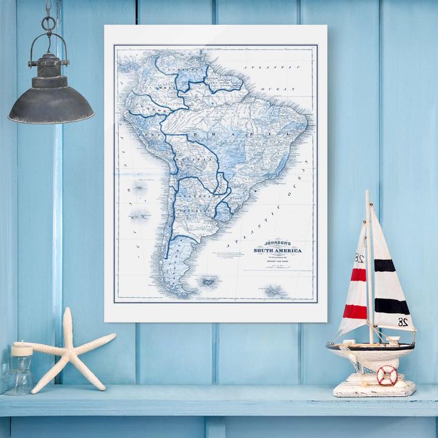 Obrazy na szkle portret Mapa w odcieniach błękitu - Ameryka Południowa