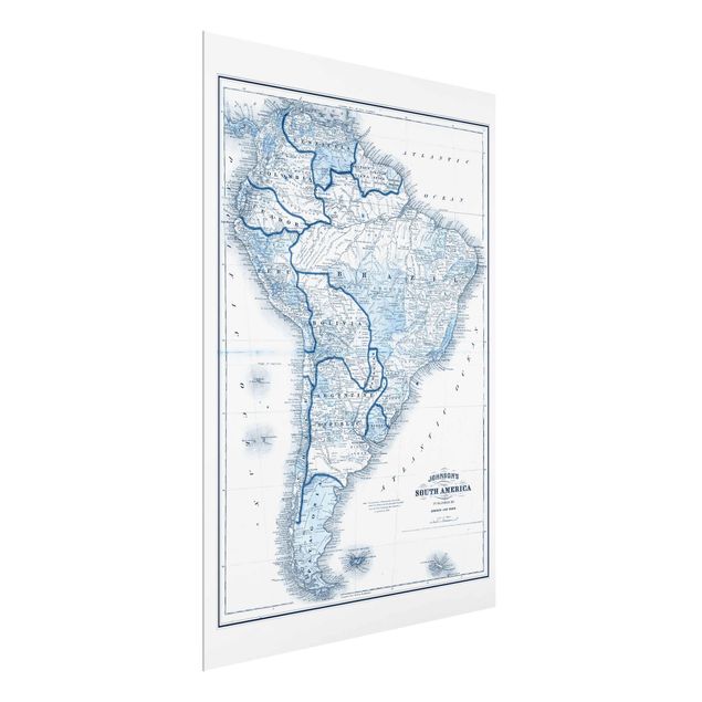 Nowoczesne obrazy do salonu Mapa w odcieniach błękitu - Ameryka Południowa