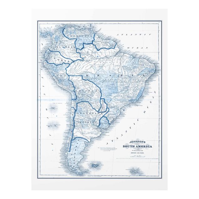 Obrazy nowoczesny Mapa w odcieniach błękitu - Ameryka Południowa